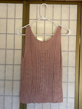 Blush Pink Cottagecore Cable Knit Tank Top, Size XL